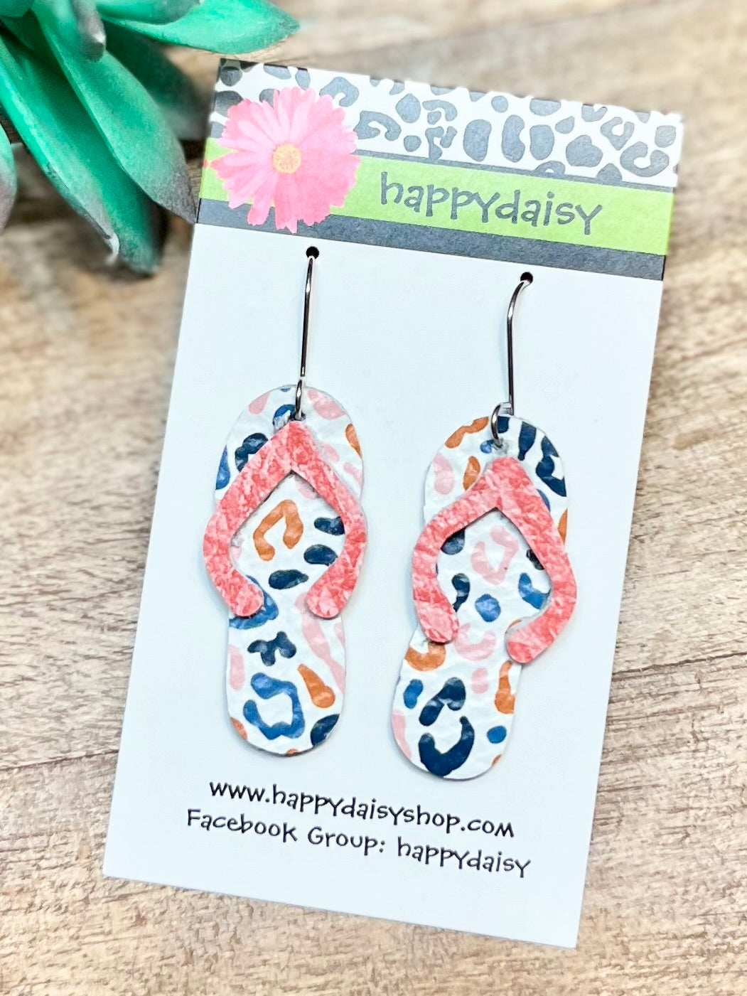 Flip Flop Multicolor Animal Print Leather Summer Earrings