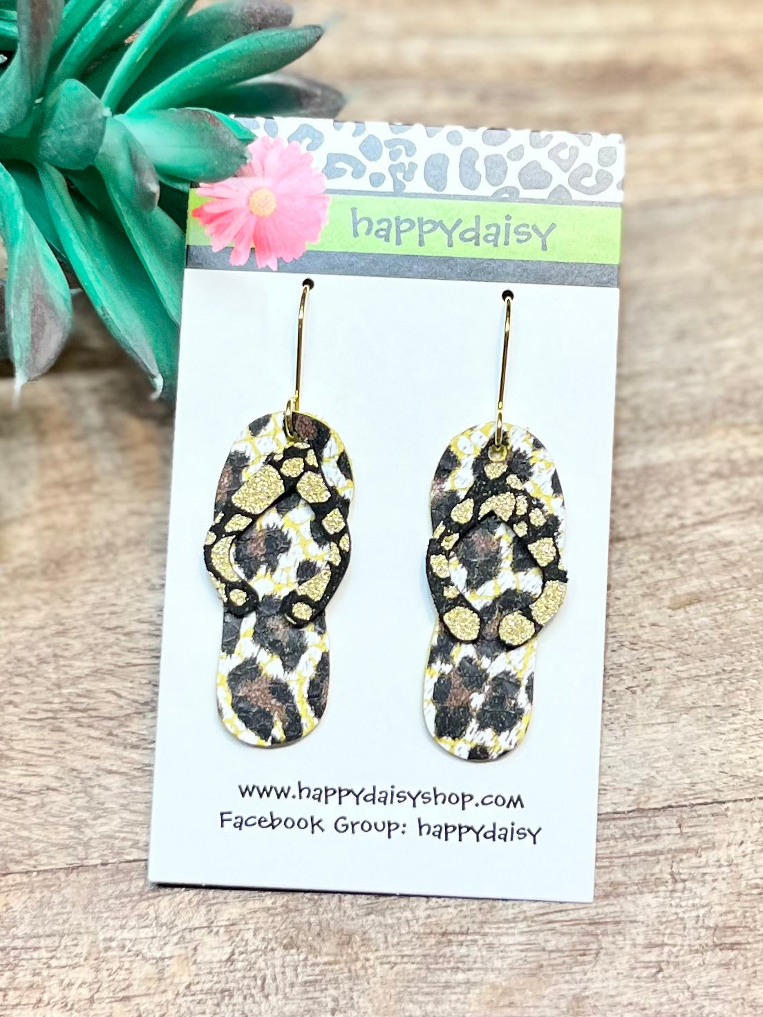 Flip Flop Animal Print Leather Summer Earrings