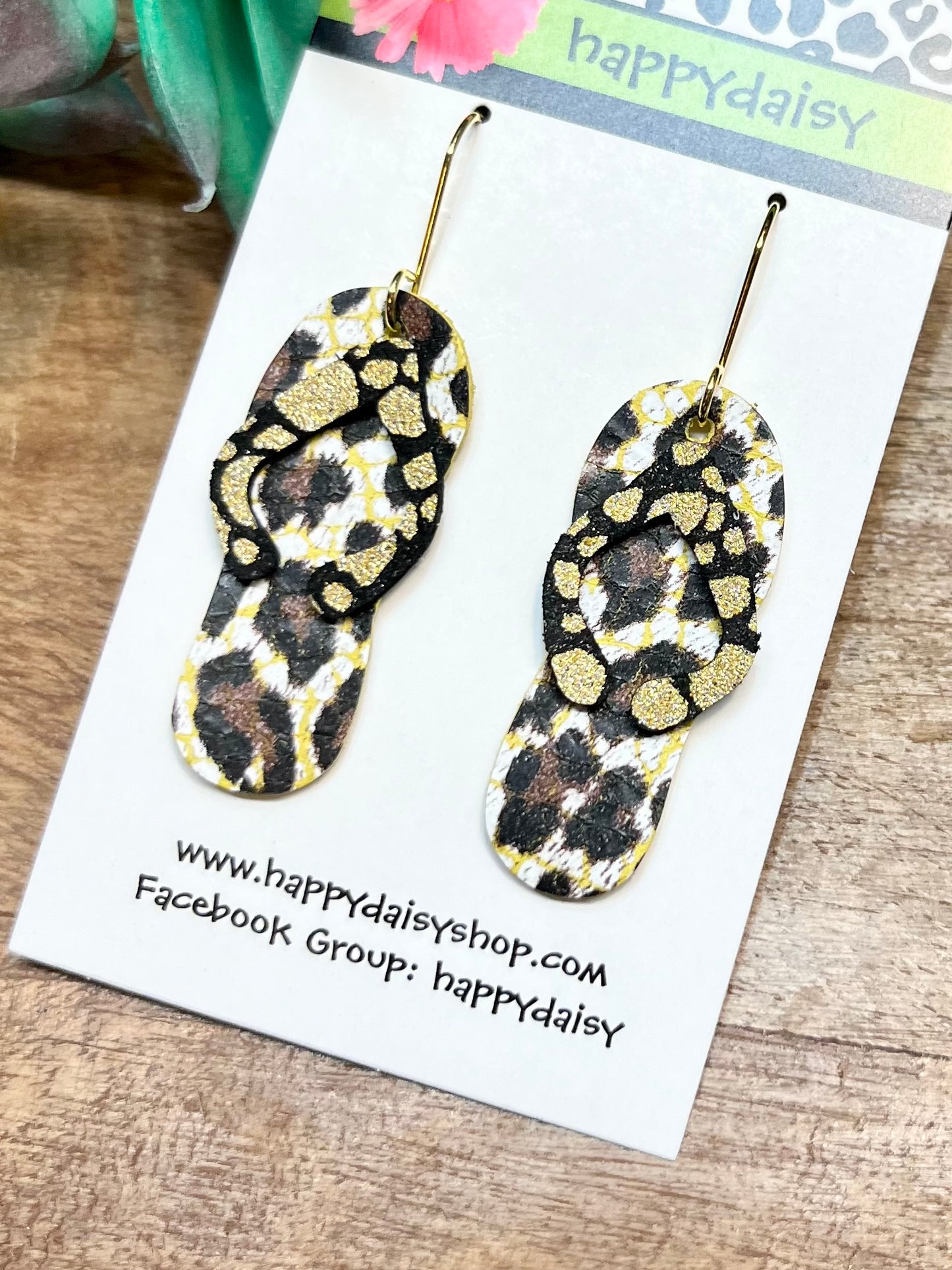 Flip Flop Animal Print Leather Summer Earrings