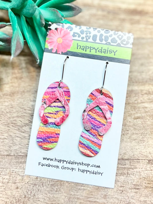 Flip Flop Pink Multicolor Leather Summer Earrings