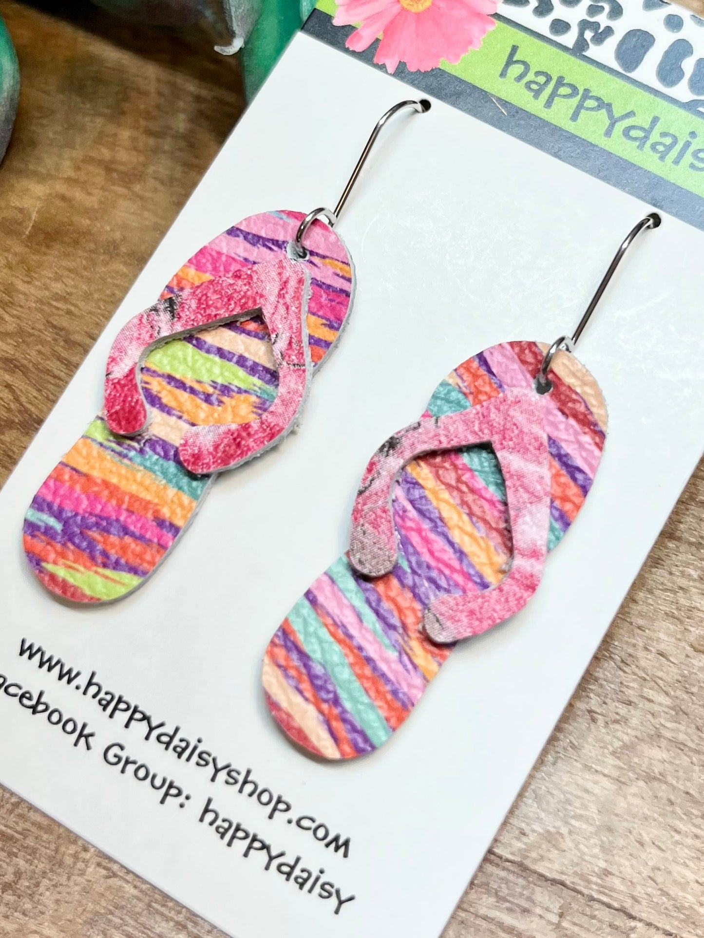 Flip Flop Pink Multicolor Leather Summer Earrings