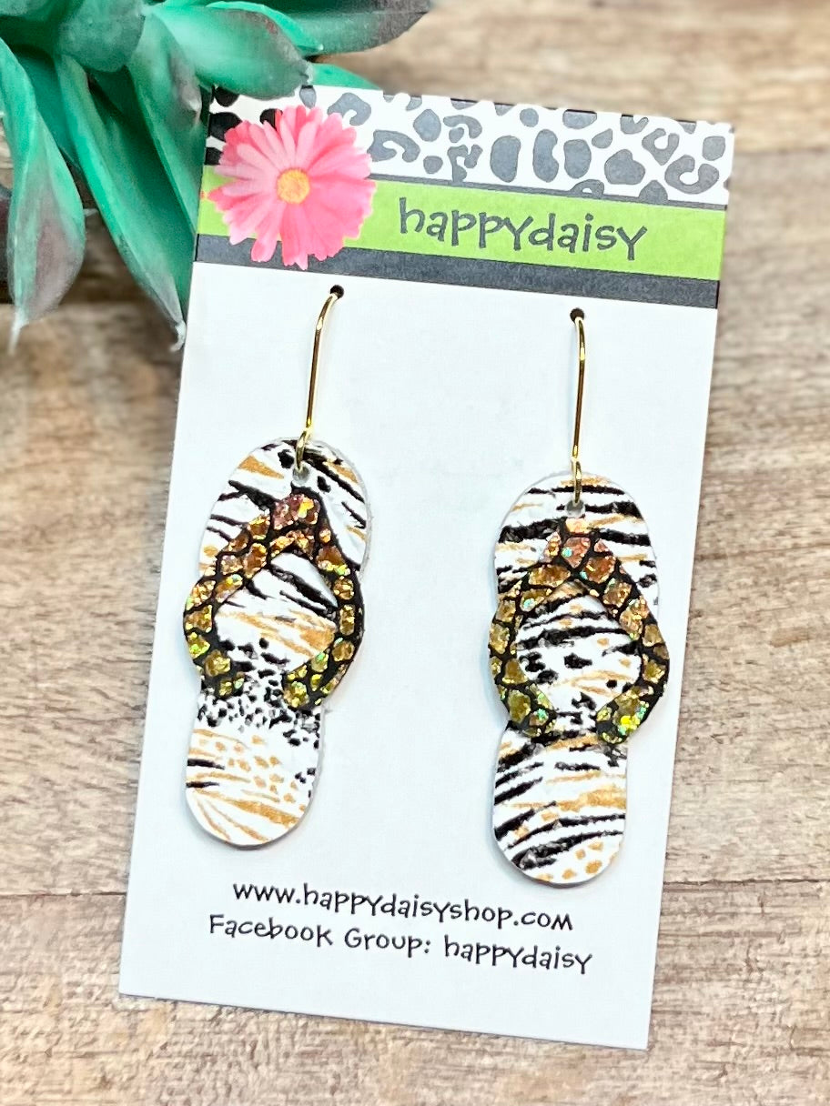 Flip Flop Animal Print Leather Summer Earrings