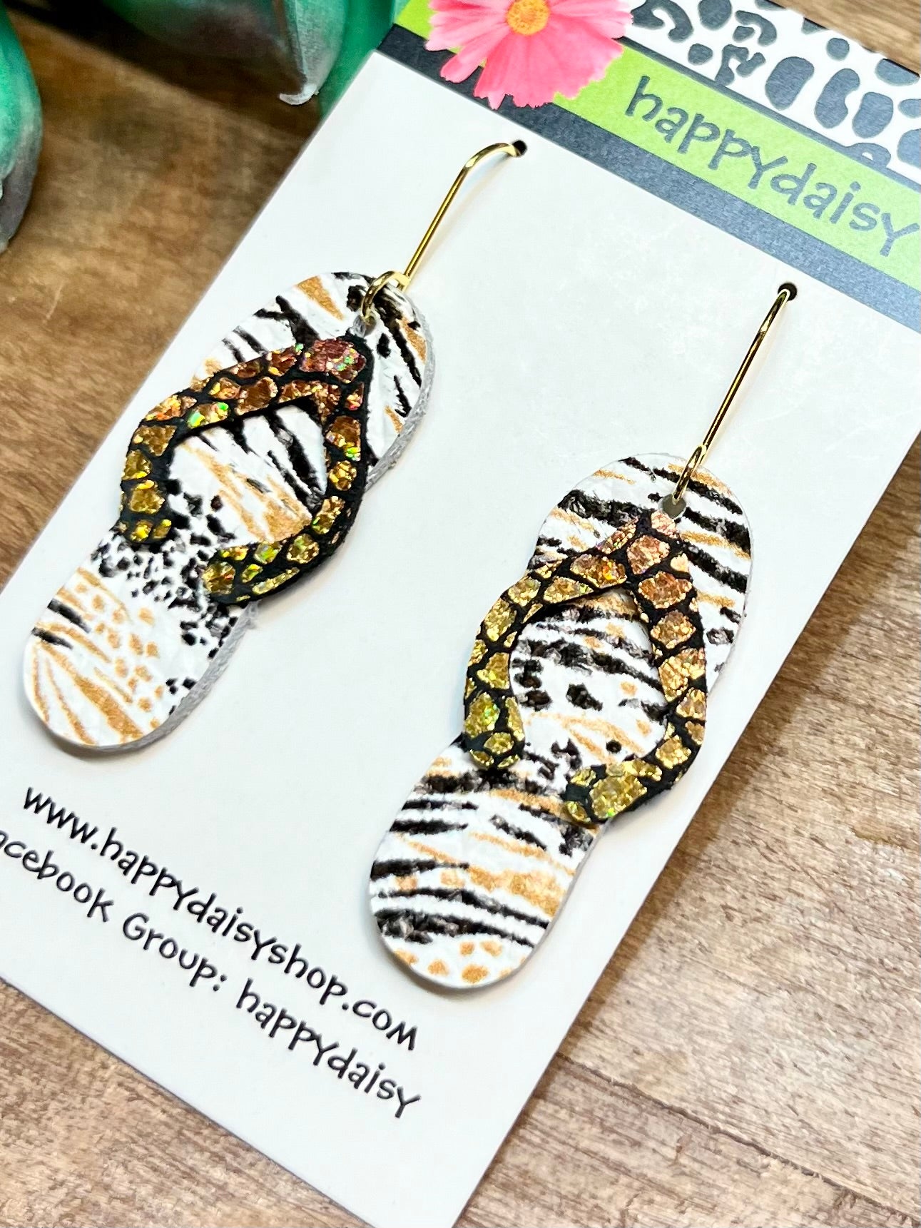 Flip Flop Animal Print Leather Summer Earrings