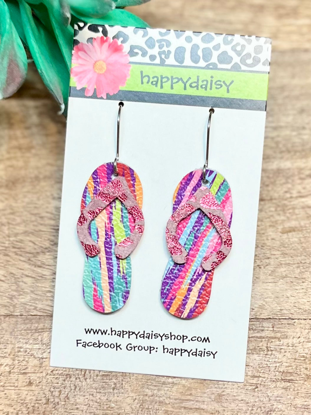 Flip Flop Multicolor Leather Summer Earrings