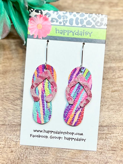 Flip Flop Multicolor Leather Summer Earrings