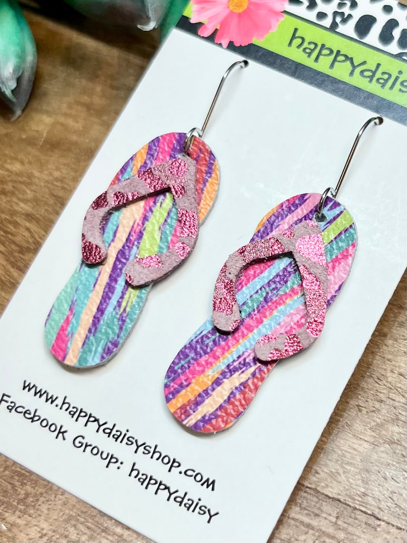 Flip Flop Multicolor Leather Summer Earrings