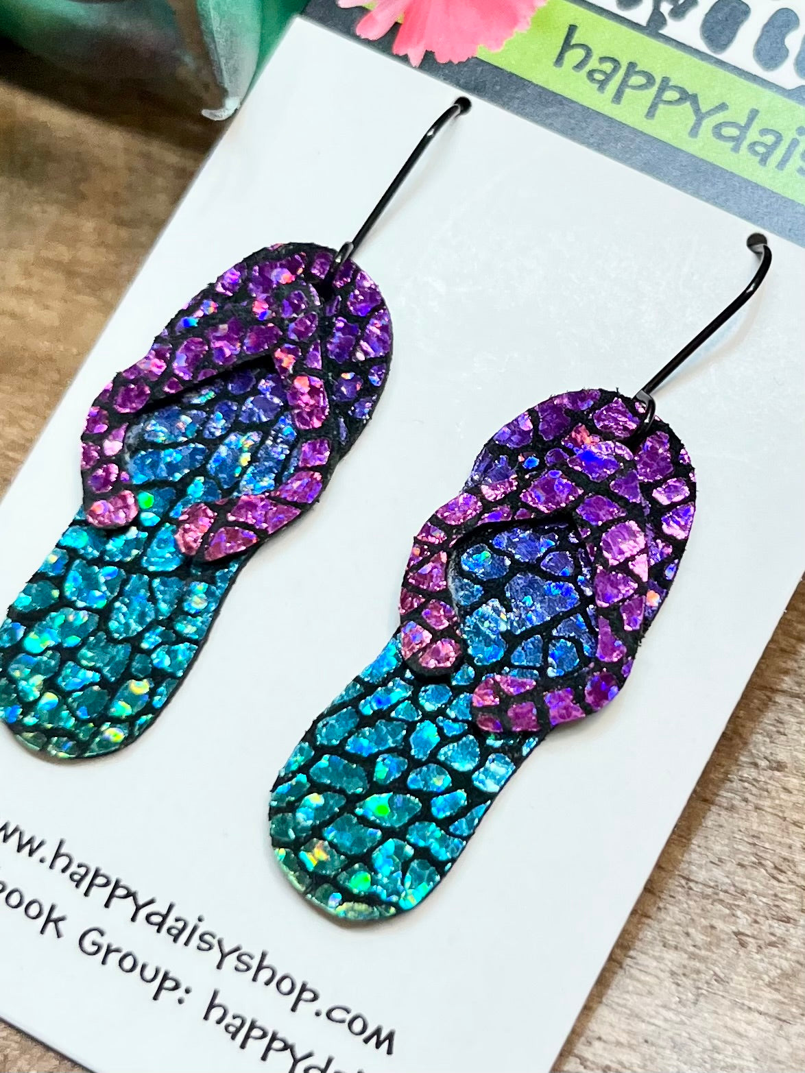 Flip Flop Pink, Purple, and Turquoise Metallic Leather Summer Earrings