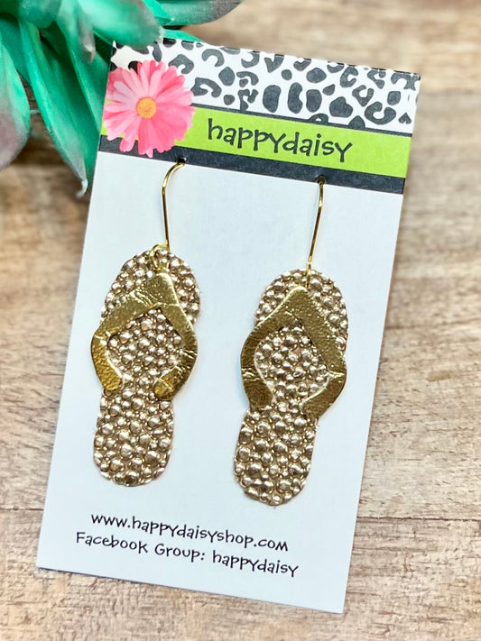 Flip Flop Gold Leather Summer Earrings