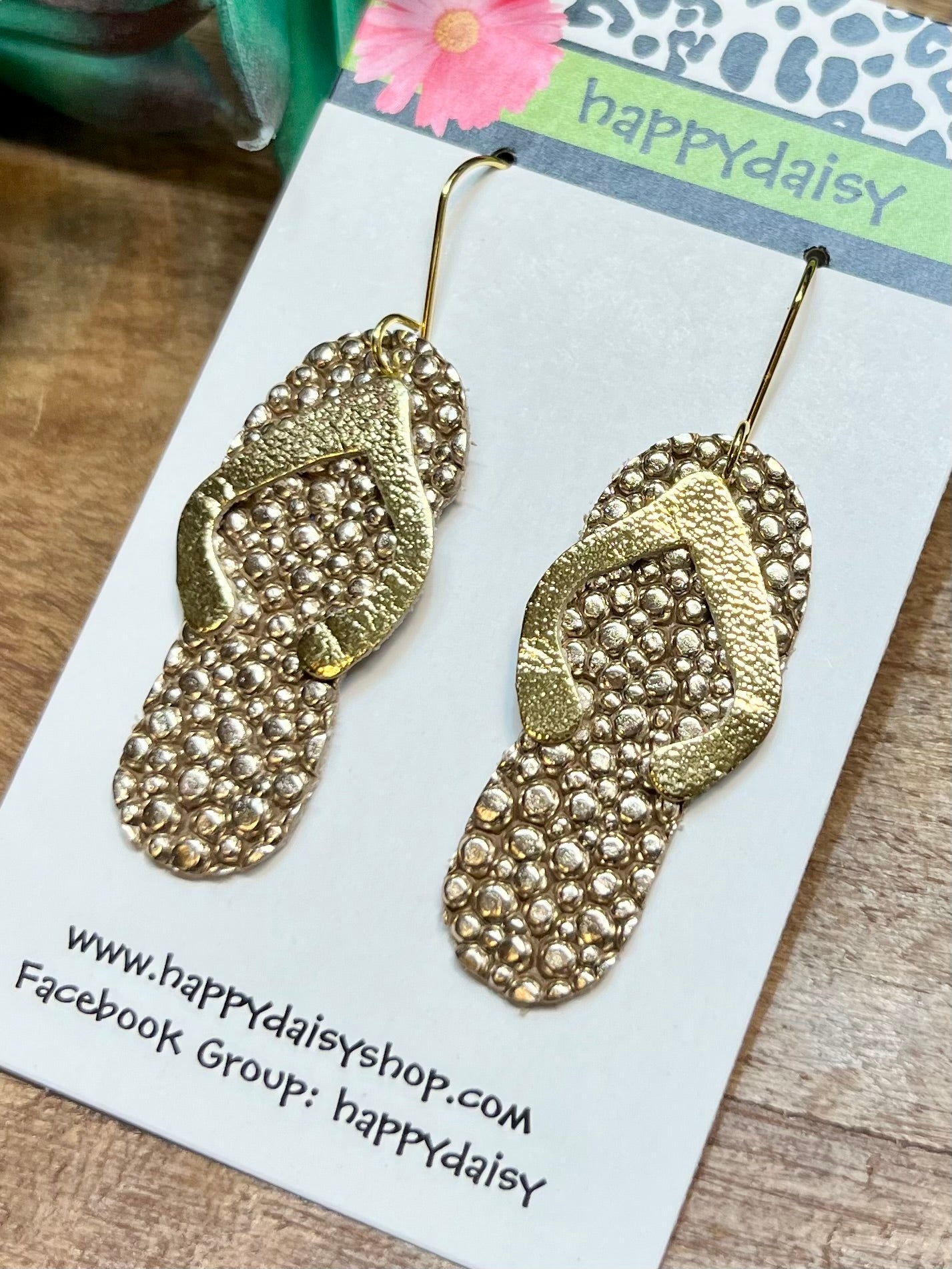 Flip Flop Gold Leather Summer Earrings