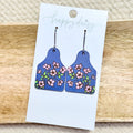 Pink & Navy Floral Leather Cow Tag Earrings