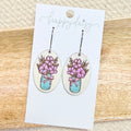 Floral Mason Jar Leather Oval Earrings