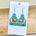 Bloom Wild Daisy Leather Cow Tag Earrings