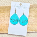 Faith Turquoise "Loved" Scripture Wood Earrings