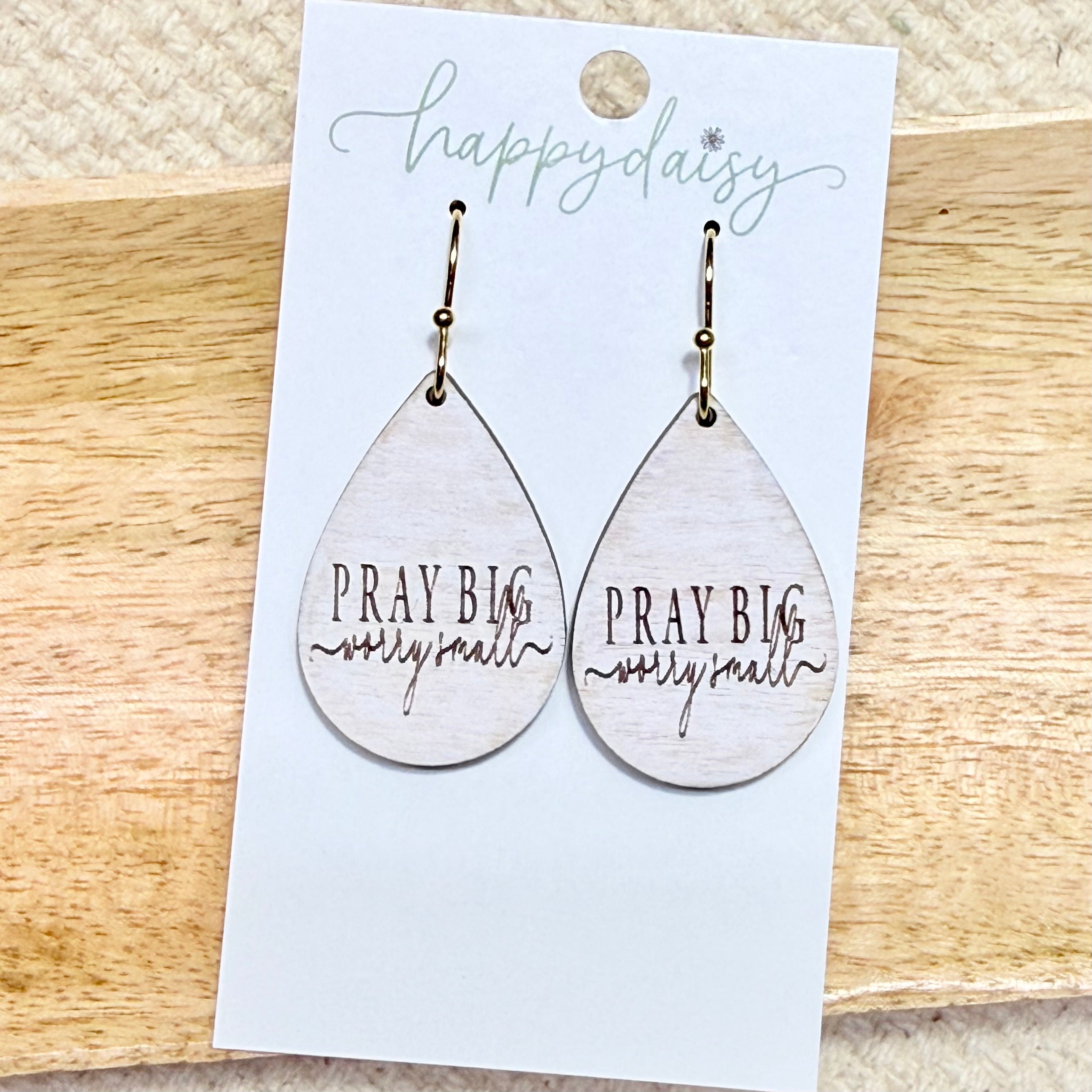 Faith White "Pray Big" Scripture Wood Earrings