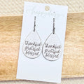 Faith White "Thankful" Scripture Wood Earrings
