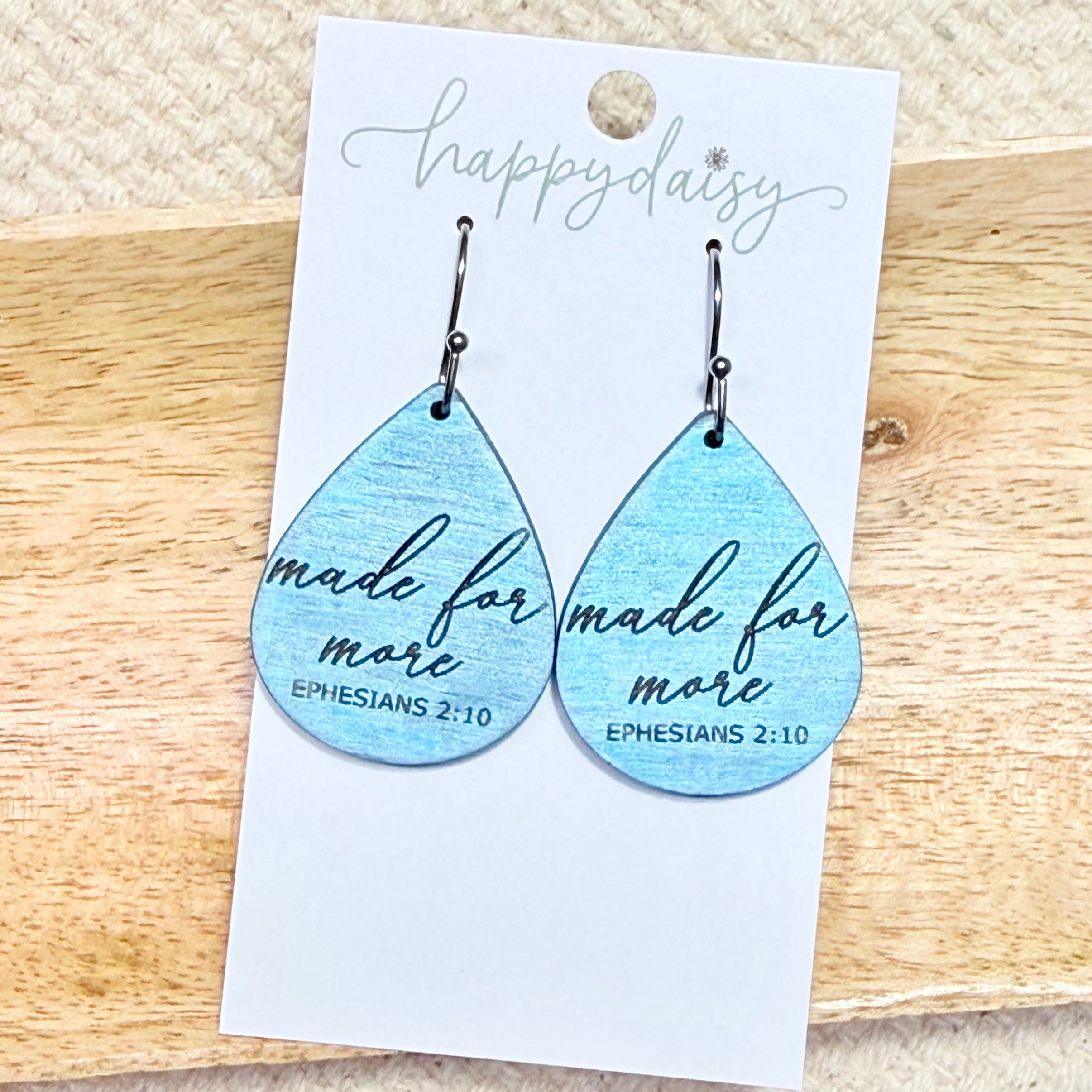 Faith Aqua "Made for More" Scripture Wood Earrings