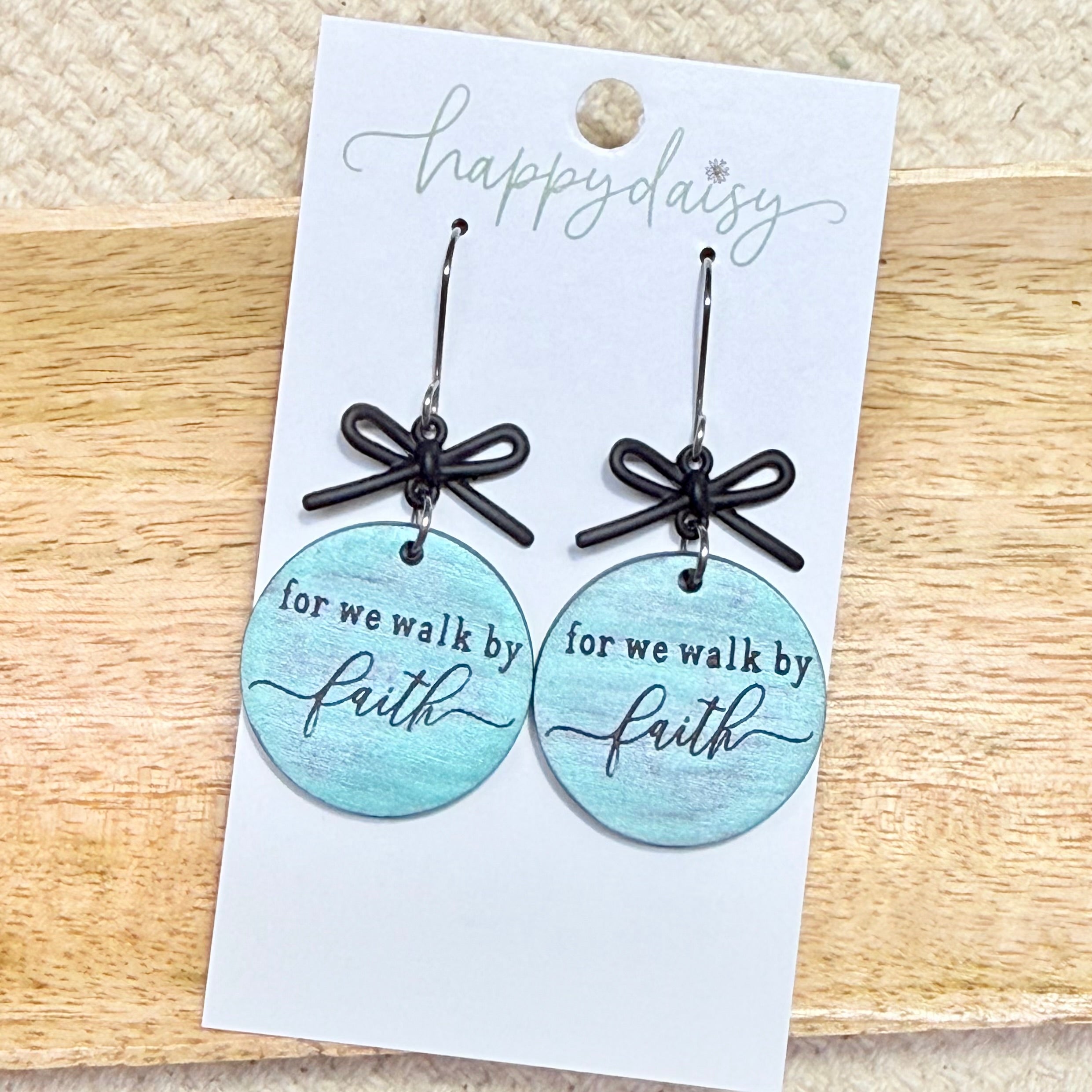Faith Turquoise "Walk by Faith" Scripture Wood Earrings