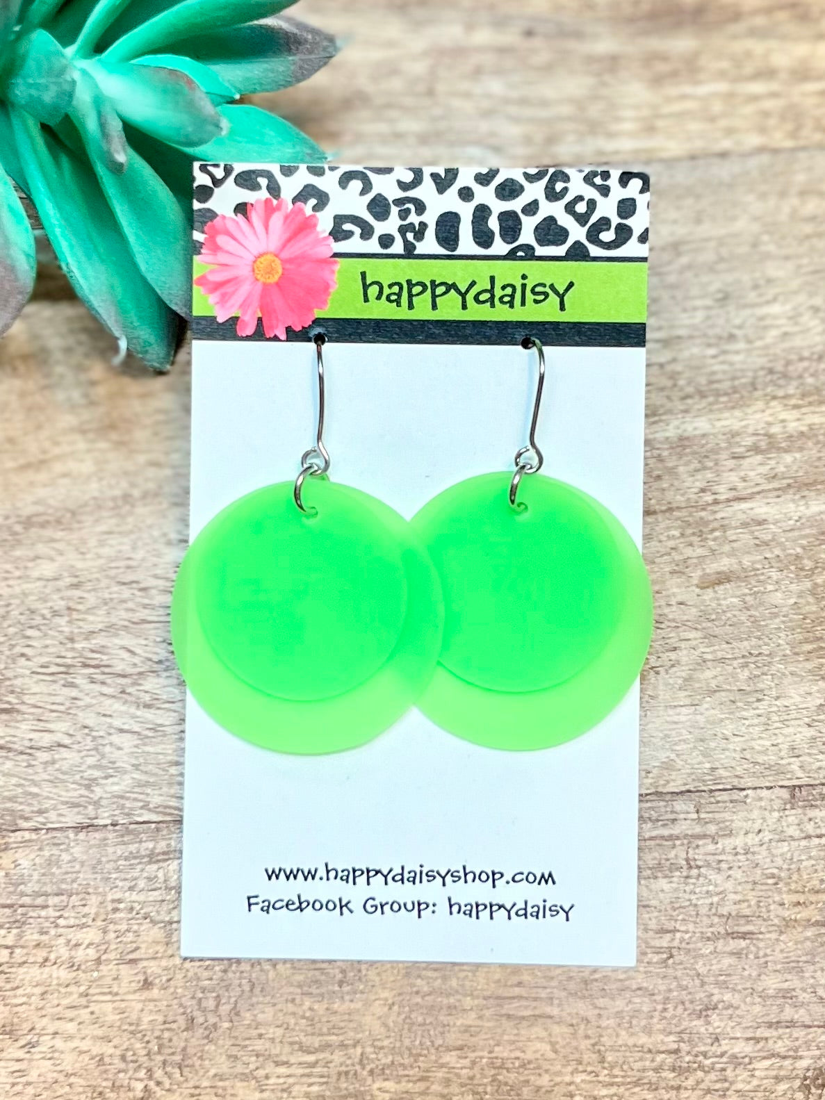 Neon Green Pool Jelly Stacked Circle Waterproof Earrings