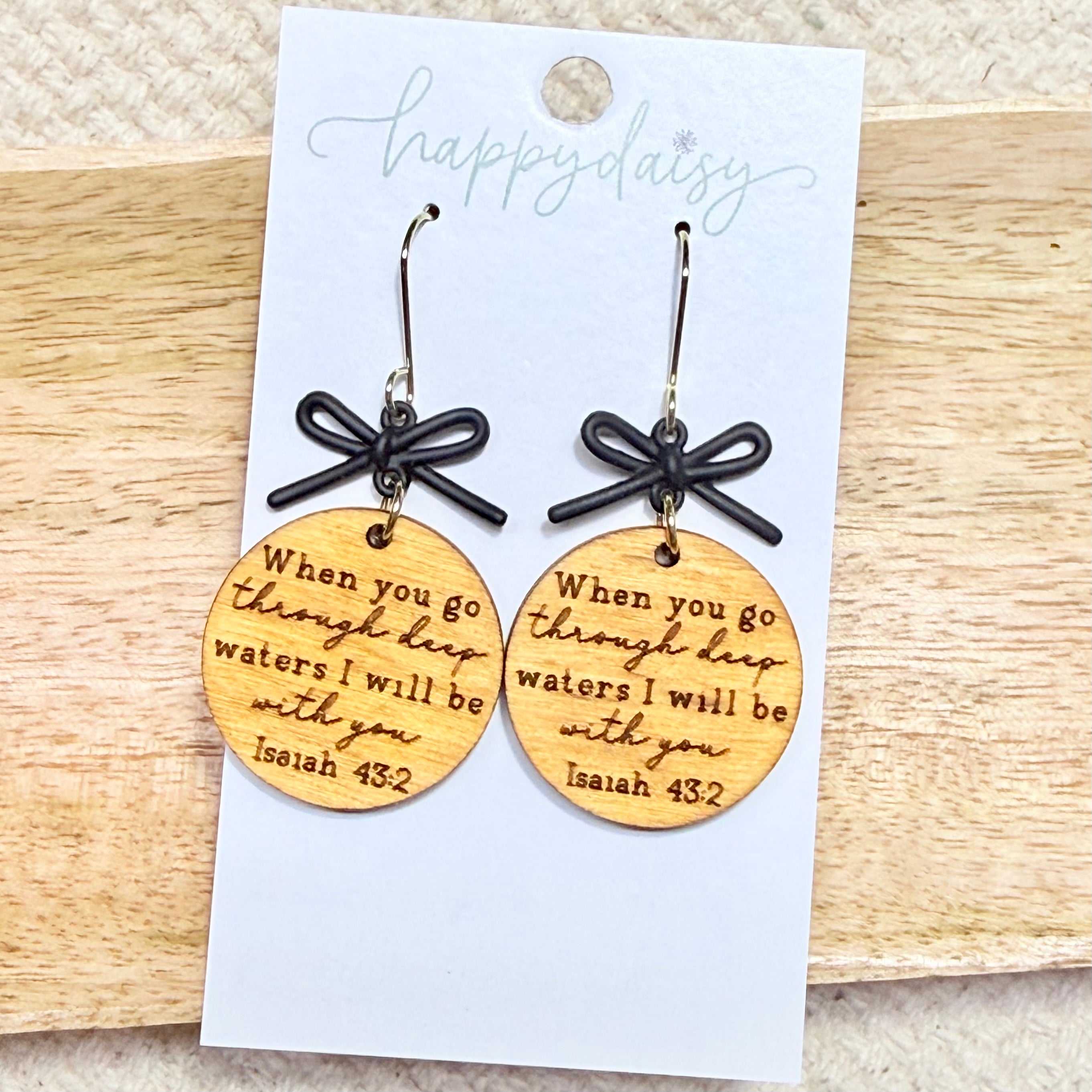 Faith "Deep Waters" Scripture Wood Earrings