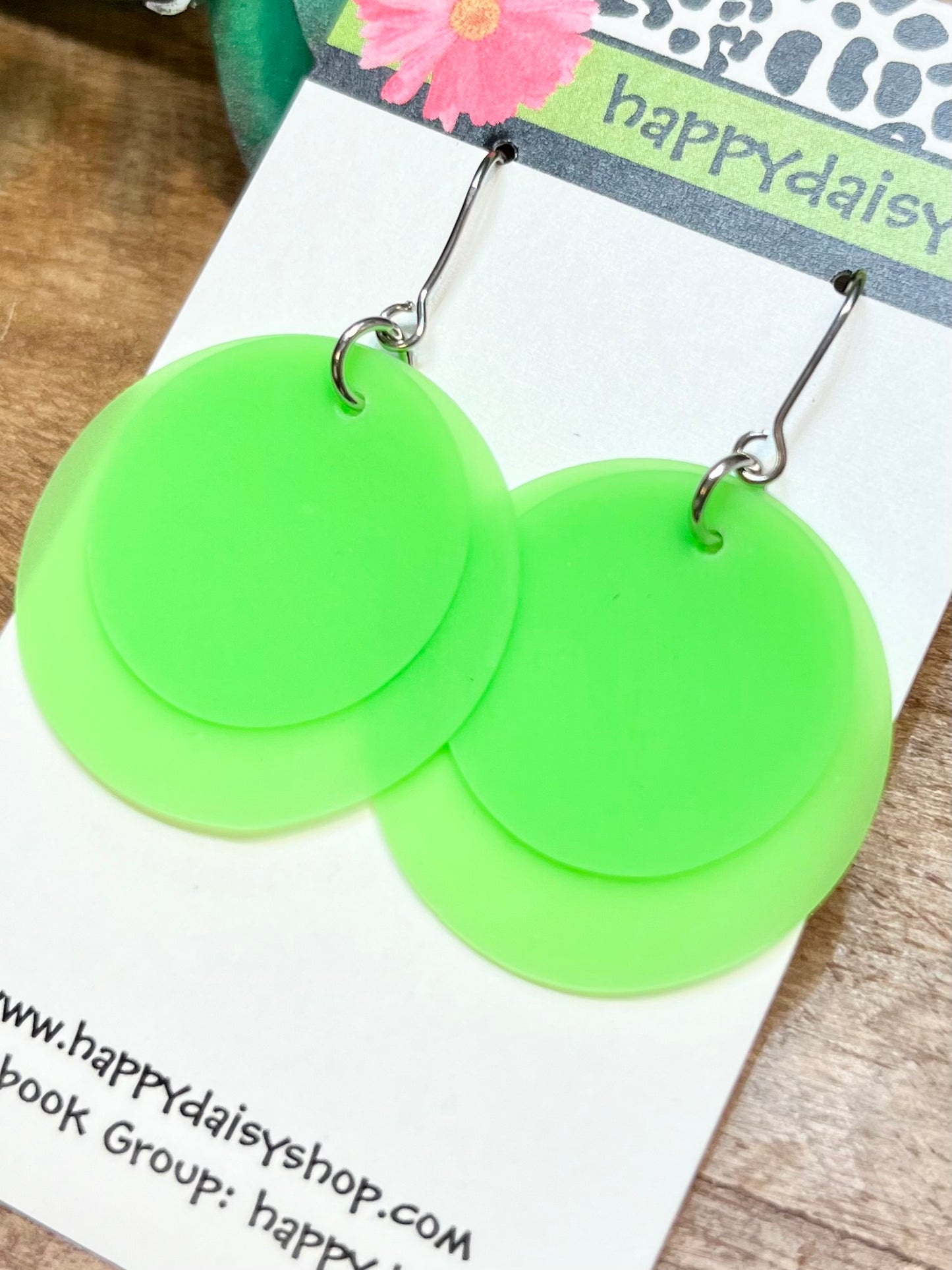 Neon Green Pool Jelly Stacked Circle Waterproof Earrings