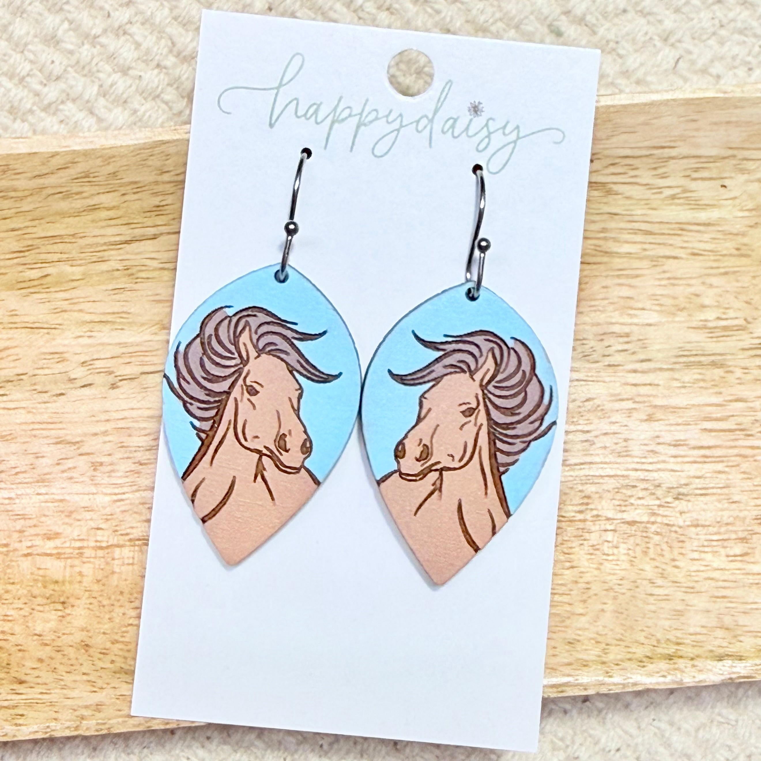 Western Horse Hand-Painted Wood Earrings