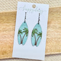 Coastal Surf Board Palms on Blue Hand-Painted Wood Earrings
