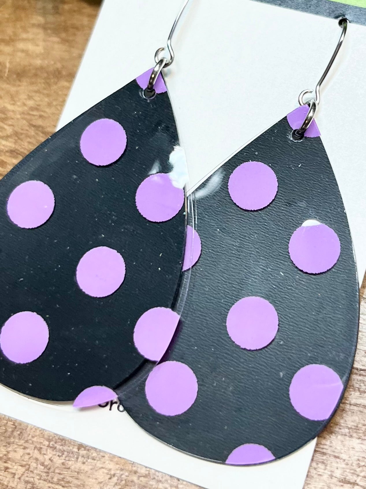 Purple Polka-Dot Pool Jelly Double Layer Black Teardrop Waterproof Earrings