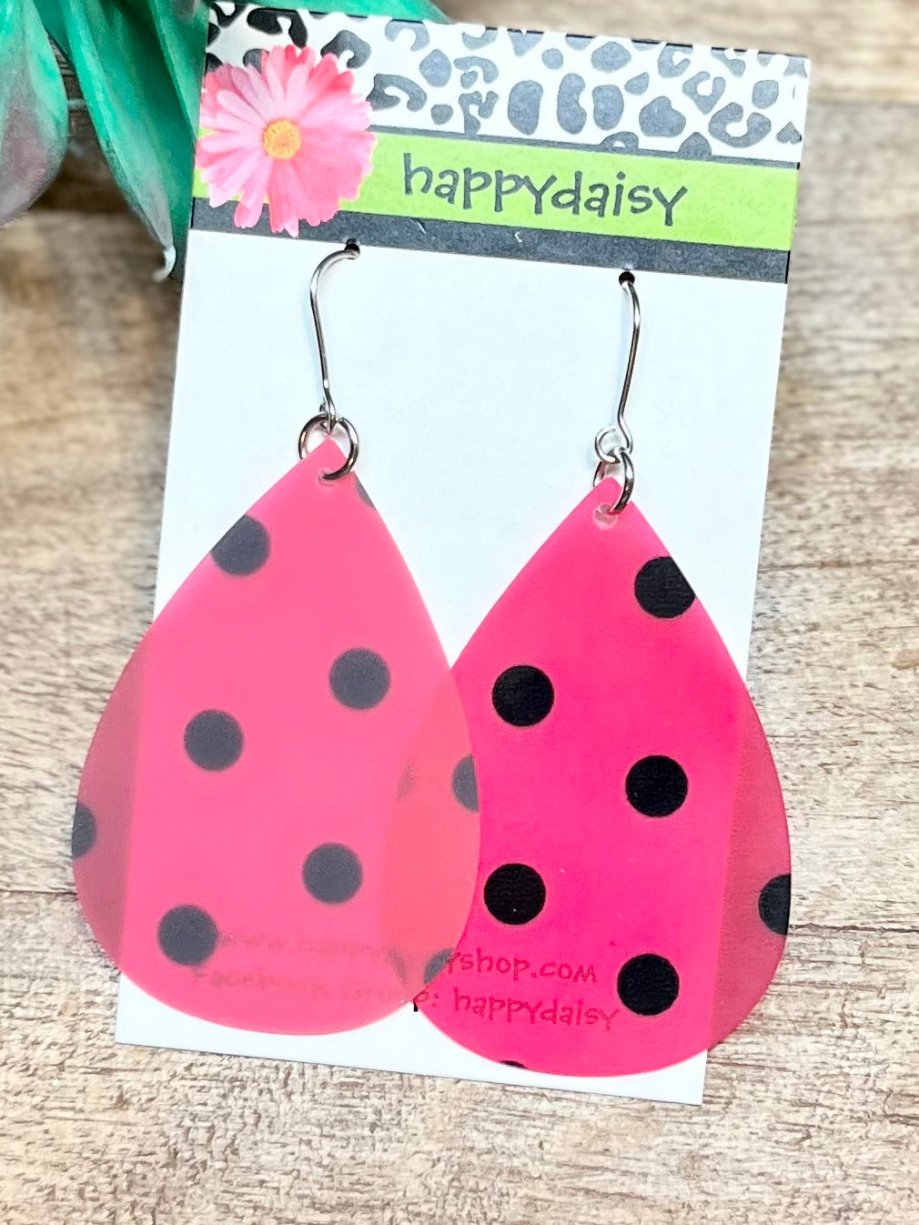 Pink and Black Polka-Dot Pool Jelly Teardrop Waterproof Earrings