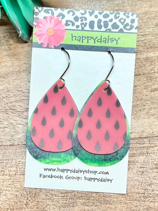 Watermelon Print Pool Jelly Teardrop Waterproof Earrings