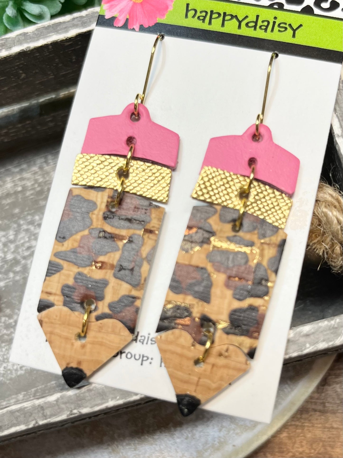 Leather Pencil Earrings for Back to School - Animal Print