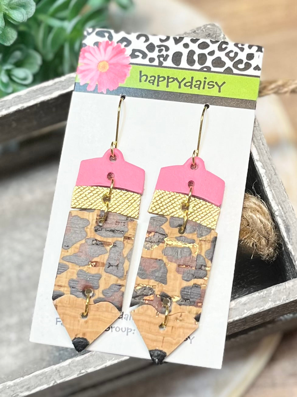 Leather Pencil Earrings for Back to School - Animal Print