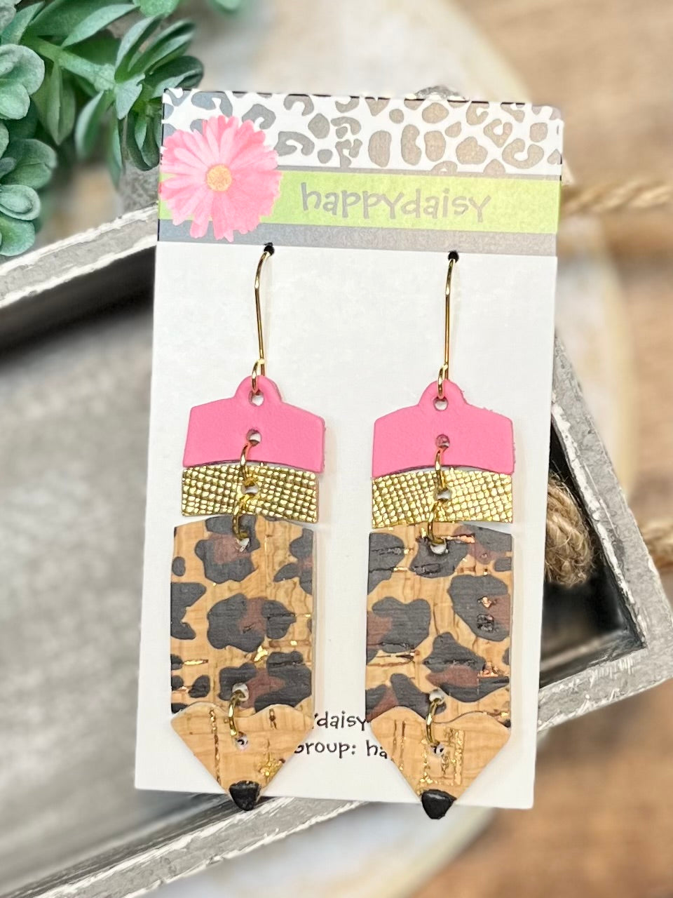 Leather Pencil Earrings for Back to School - Animal Print