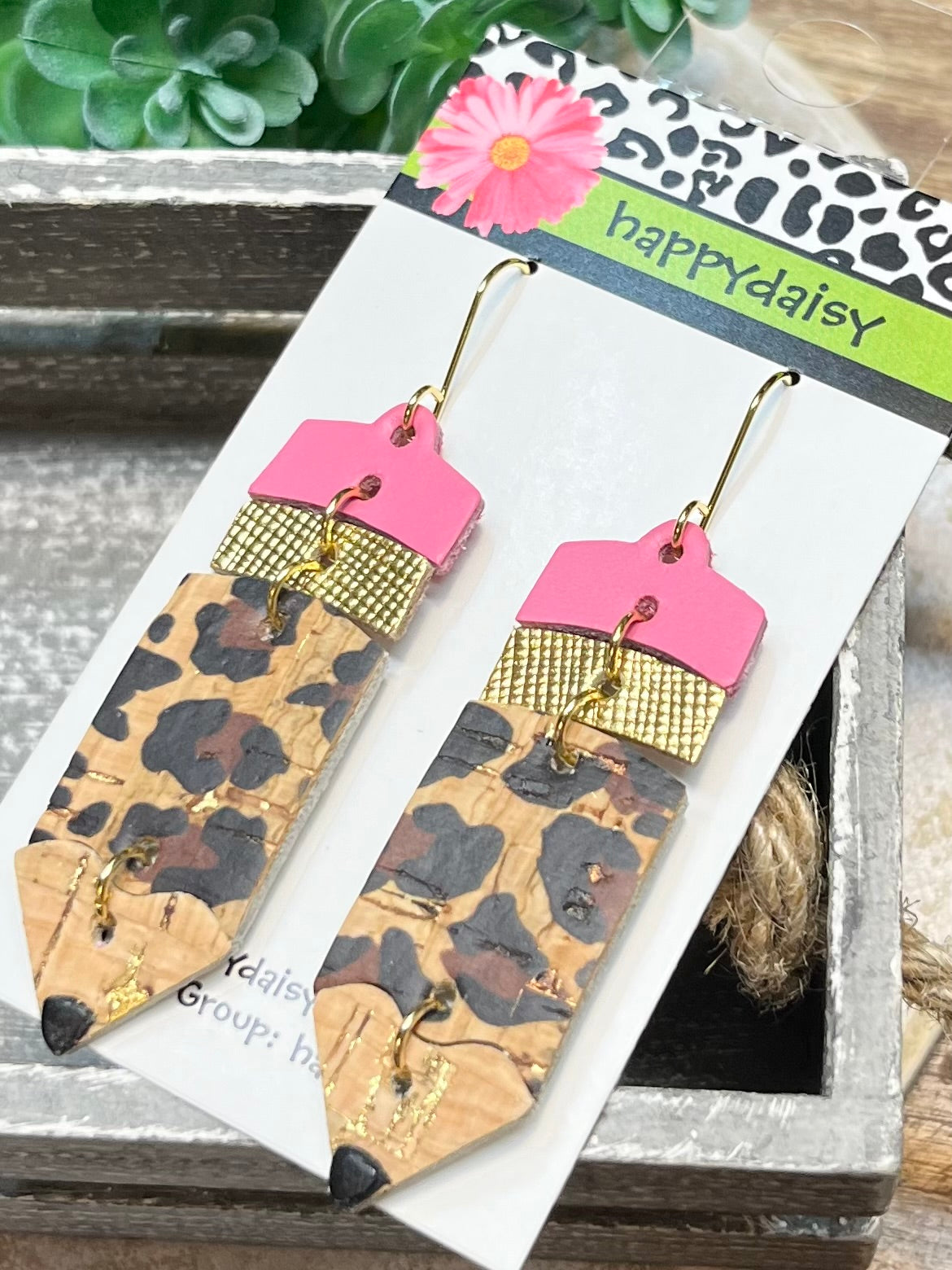 Leather Pencil Earrings for Back to School - Animal Print