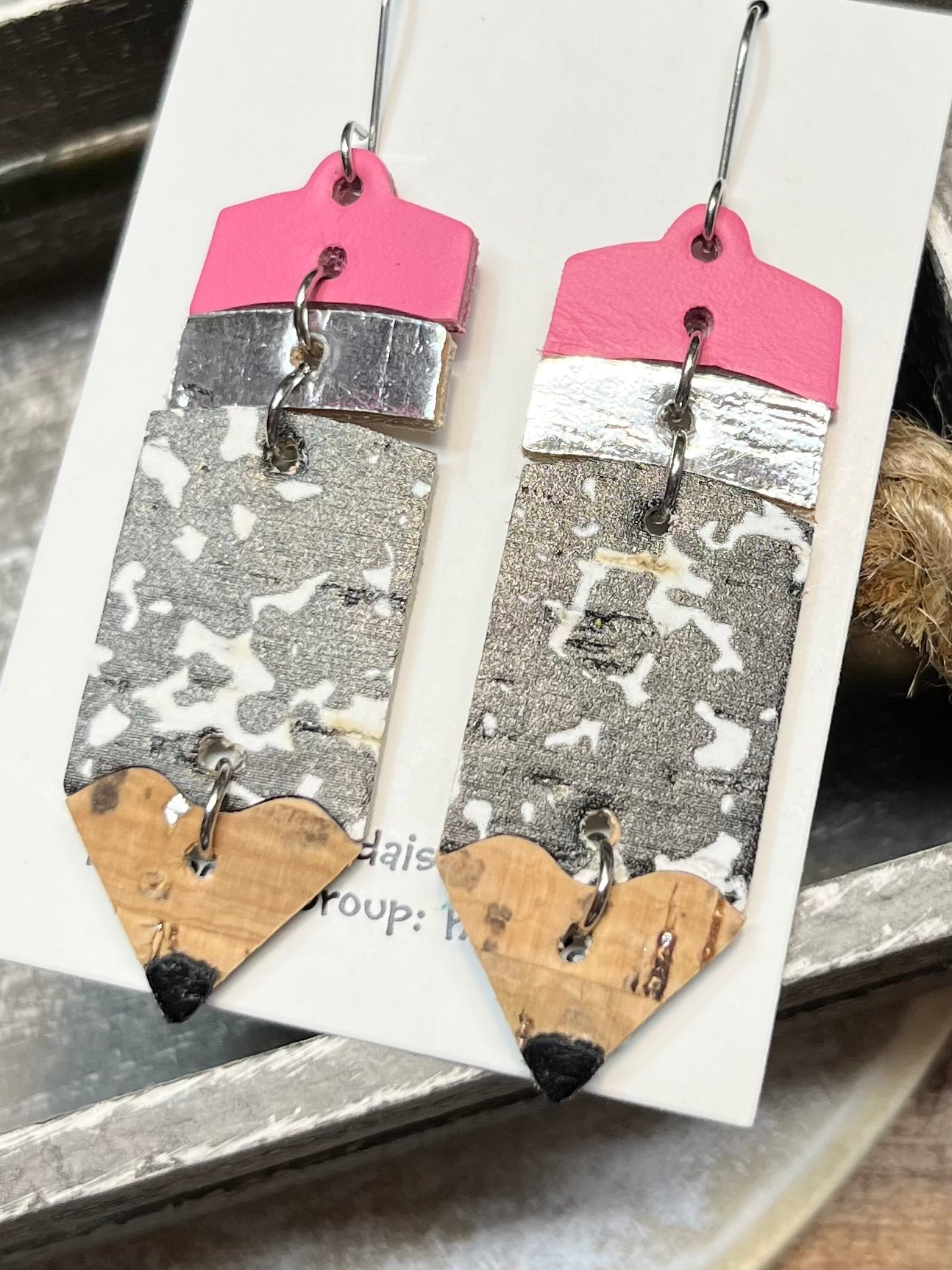 Leather Pencil Earrings for Back to School - Composition Print