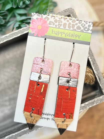 Leather Pencil Earrings for Back to School