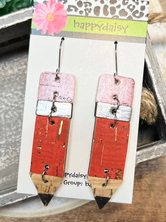 Leather Pencil Earrings for Back to School