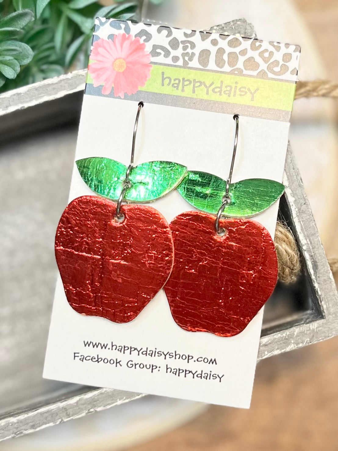 Teacher Apple Back to School Metallic Cork on Leather Earrings