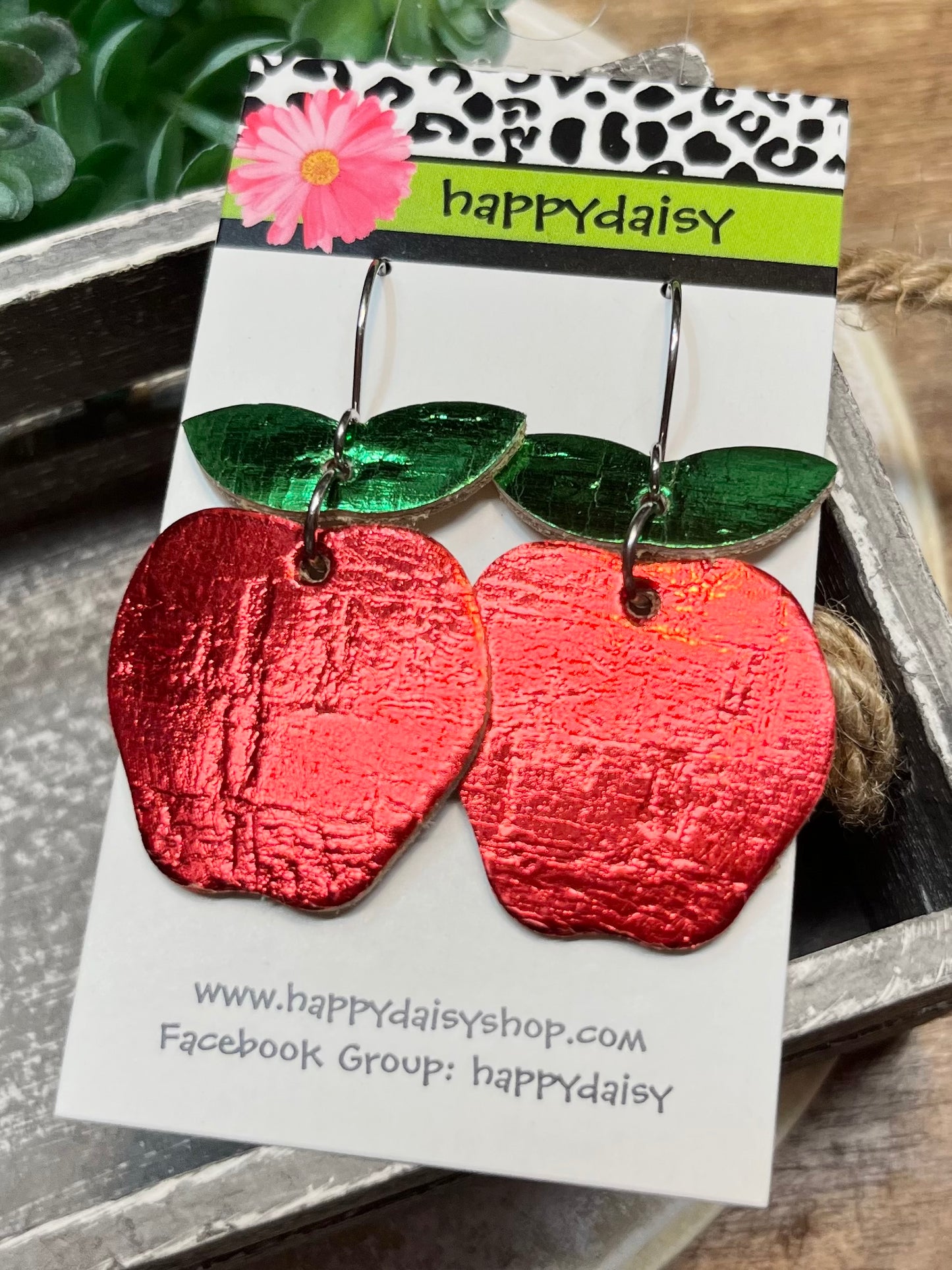 Teacher Apple Back to School Metallic Cork on Leather Earrings