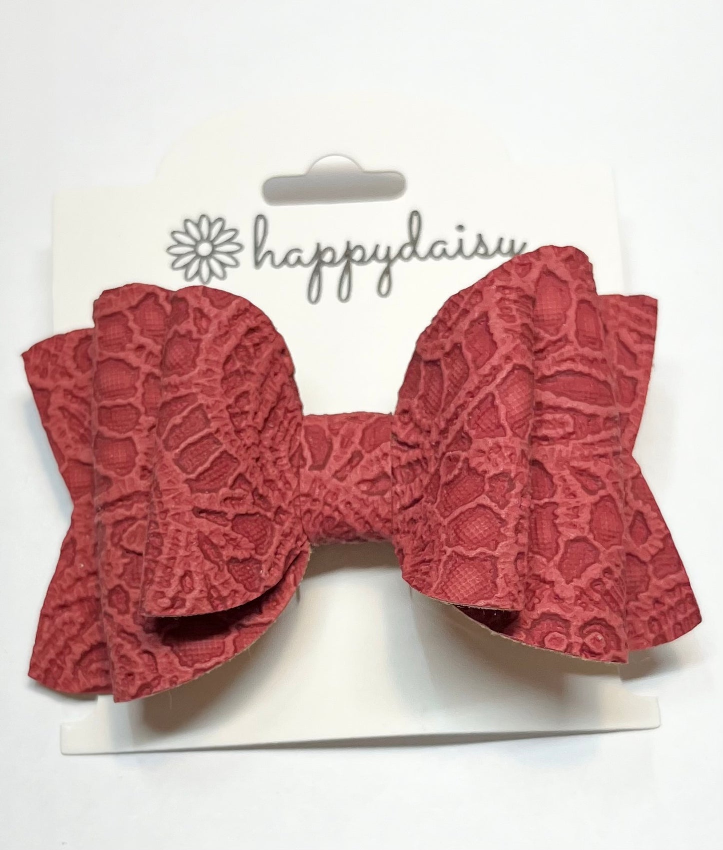 Red/Maroon Lacy Faux Leather 3.5 Inch Bow