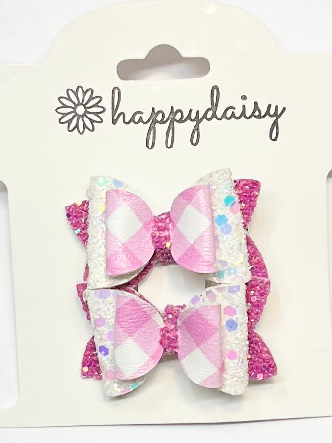 Pink and White 1.72 Inch Piggie Set Bows