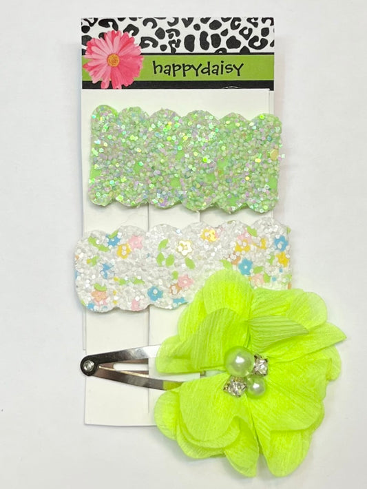 Green and Multicolor Glitter Hair Clip Set