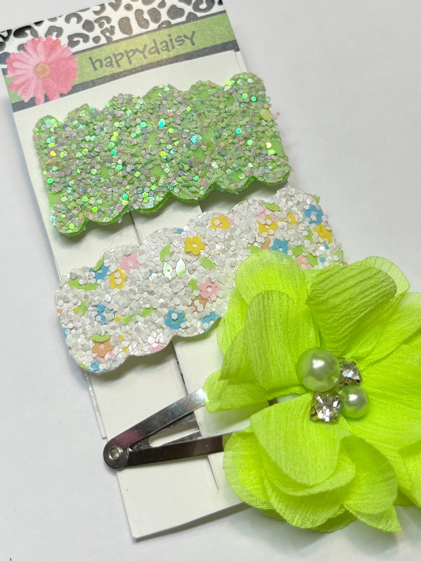 Green and Multicolor Glitter Hair Clip Set