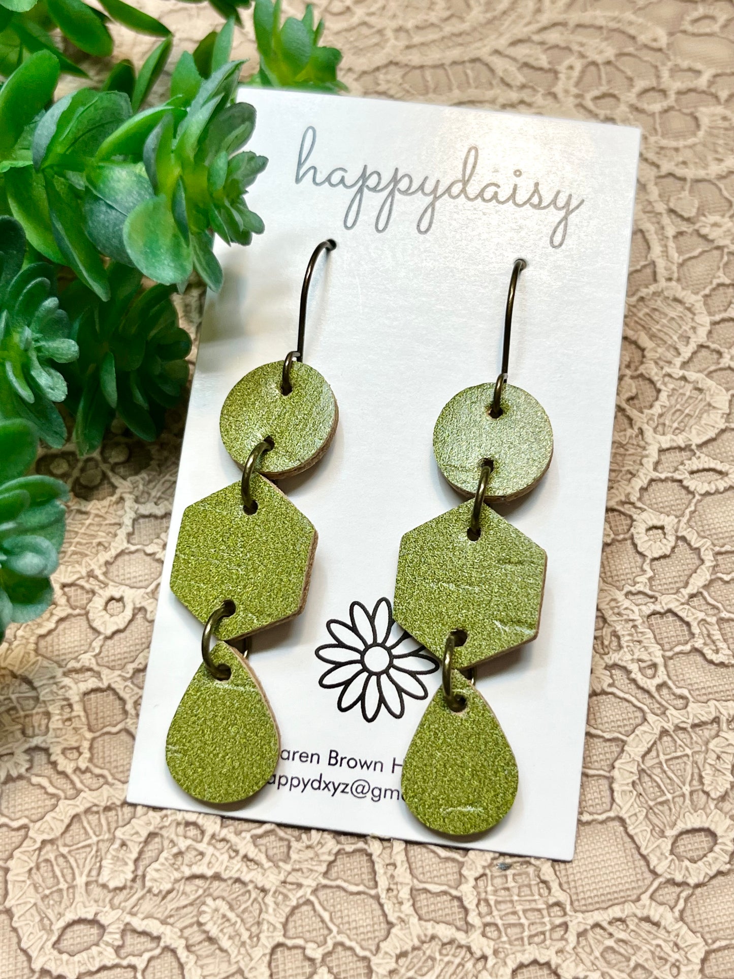 Fall Olive Green Cork on Leather Earrings