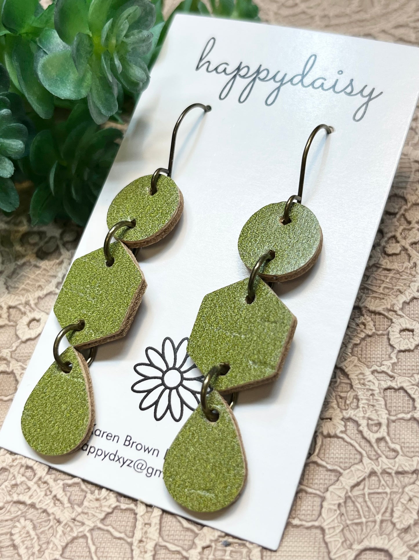 Fall Olive Green Cork on Leather Earrings