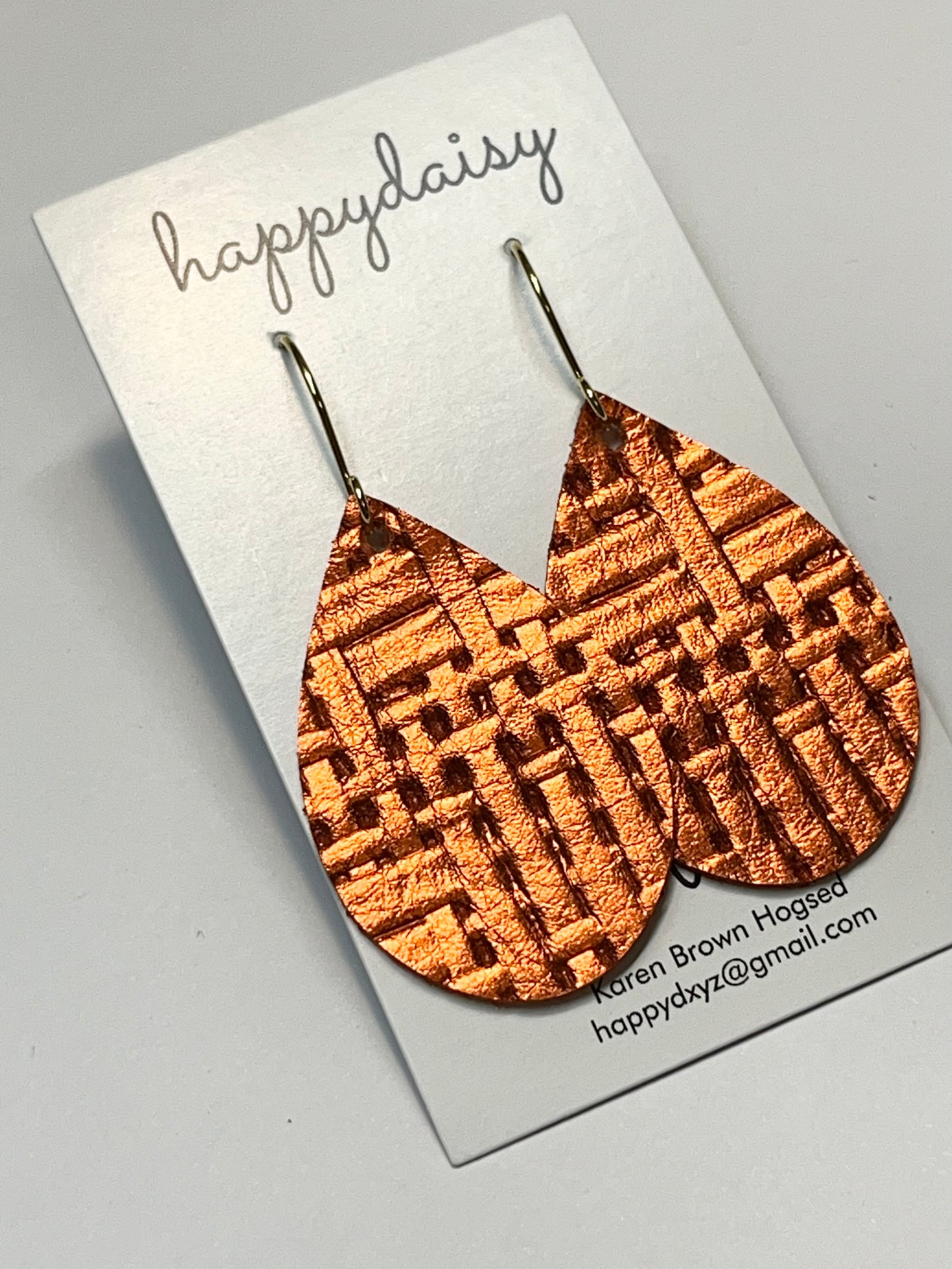 Fall Weave Embossed Metallic Orange Leather Teardrop Earrings