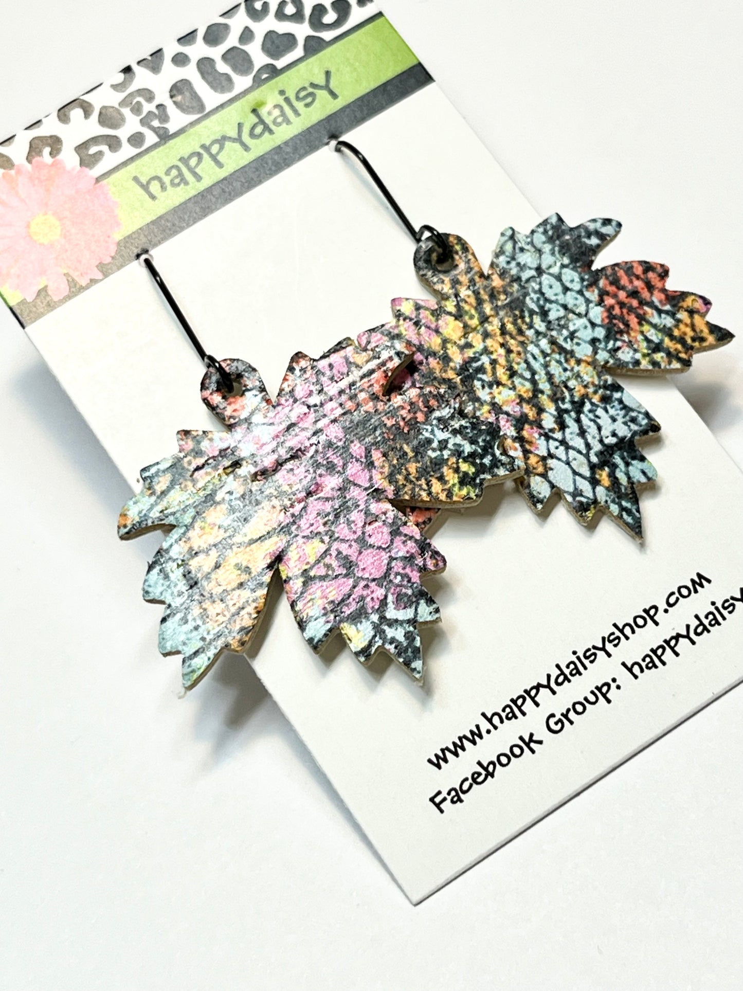 Fall Leaf Multicolor Cork on Leather Earrings