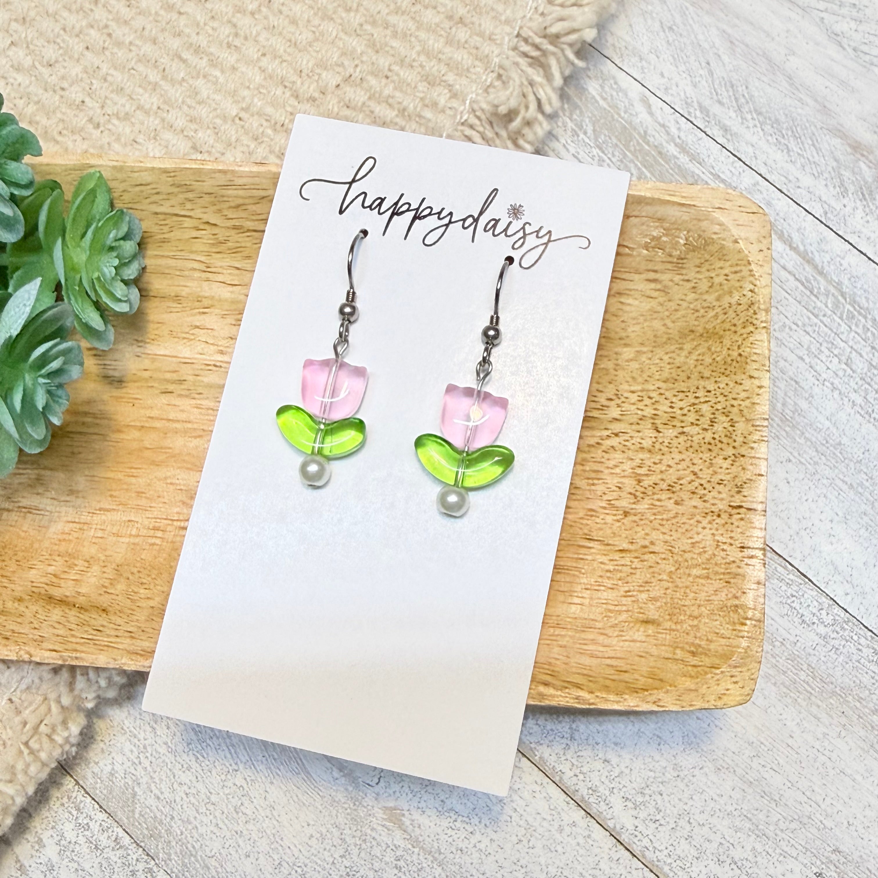 Pink & Green Flower - Beaded