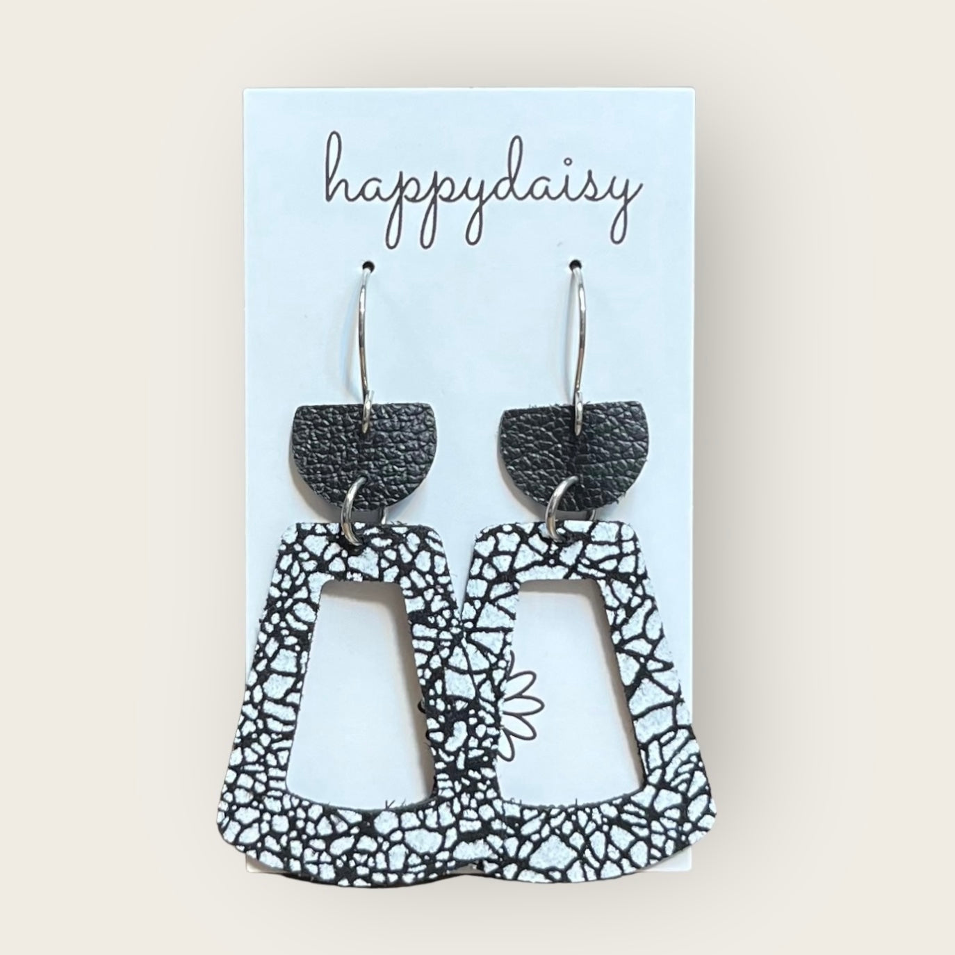 Halloween Black and White Leather Earrings