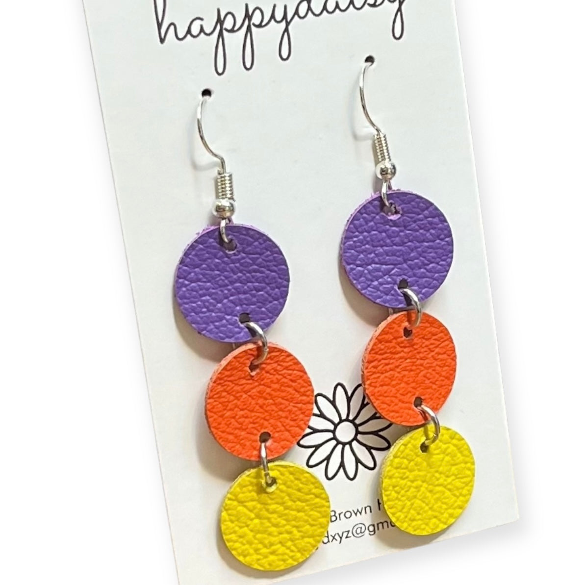 Halloween Purple Orange Yellow Stacked Circle Leather Earrings