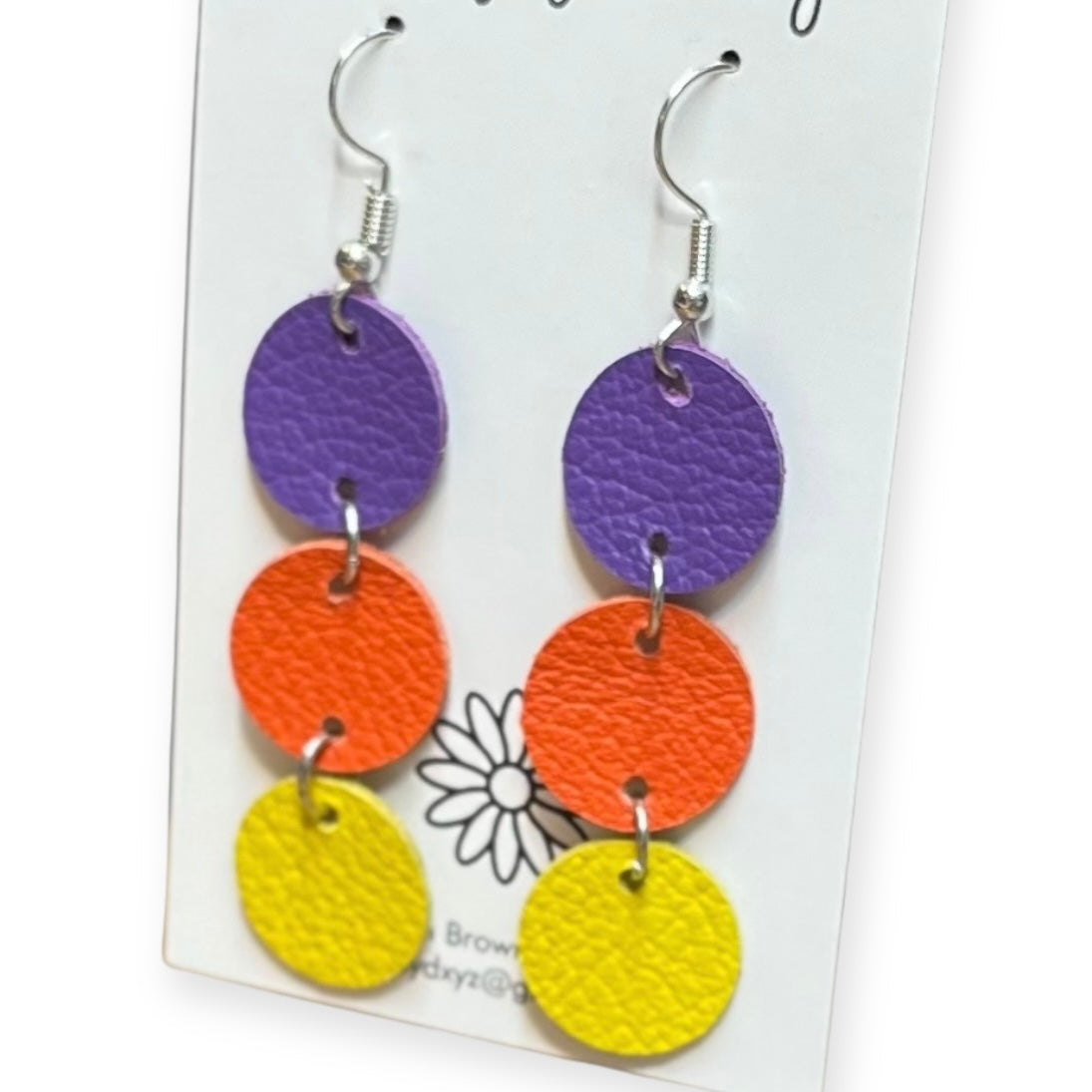 Halloween Purple Orange Yellow Stacked Circle Leather Earrings